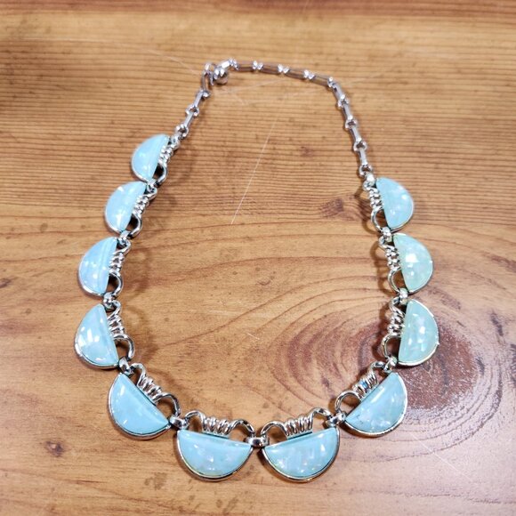 New Womens Aqua Chalcedony Silver Choker Necklace 12-16" - Picture 2 of 5